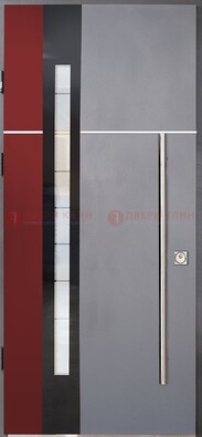 Серая входная дверь с порошковым окрасом и красной вставкой ДП-175 в Тольятти
